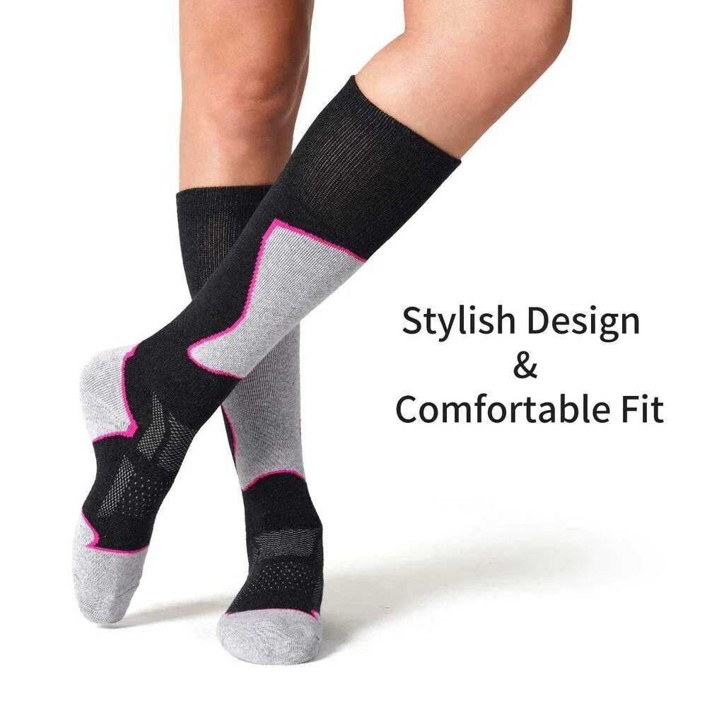 CS Women's Black Grey Rose Red Blue CELERSPORT Merino Wool Ski Socks 3 Pack M